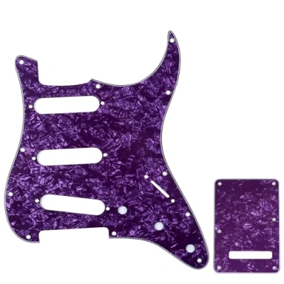 Imagen de Musiclily SSS Set de Pickguard Golpeador y Placa Trasera Strat para Fender American/México Standard Stratocaster Estilo Moderno, 4 capas Purple Pearl
