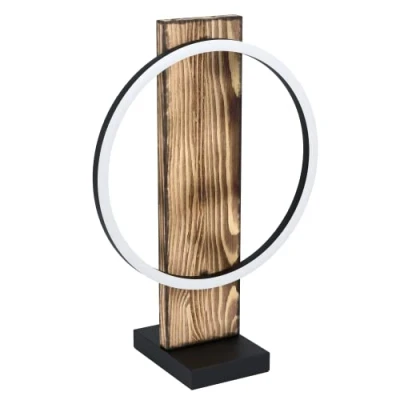 Imagen de Eglo LED lámpara de mesa Boyal, vintage, iluminación cabecera en madera, metal e plástico, luz salón marrón, negro blanco, con interruptor