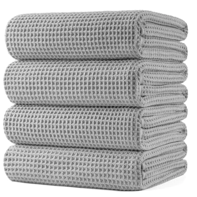 Imagen de Polyte Toalla de baño microfibra Sin pelusa y secado rápido Estructura gofre Muy grande Gris claro 152 x 76 cm 4 unidades