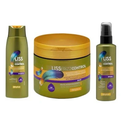 Imagen de Pack 3 Champú 400 ml. + Mascarilla Hidrocrema 200 Liss Frizz Control. Cabello Rebelde con Vitamina E y Queratina. Deliplus