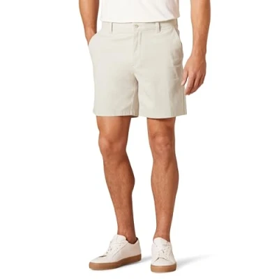 Imagen de Amazon Essentials Pantalones cortos chinos elásticos de 18 cm y corte entallado Hombre, Piedra, 36W
