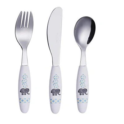 Imagen de Exzact 3 Pieza Cubertería para niños/Cubertería Infantil 1 x Cena Cuchillo, Tenedor, Cuchara (Elefante 3)