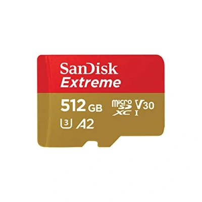 Imagen de Tarjeta Micro SDXC SanDisk Extreme, 512 GB, Hasta 190 MB/s lectura, UHS I, U3, V30, A2, Clase 10, Multicolor