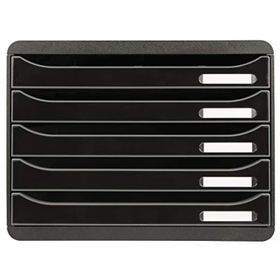 Imagen de Exacompta 308714D Módulo individual con 5 cajones para documentos A4 + tope de seguridad y porta etiquetas 270x355x271 mm BIG BOX PLUS HORIZON Negro brillante
