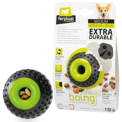 Imagen de Ferplast Juguete Perro, Dispensador Comida Perros, en Material Duradero, No Tóxico, Resistente a Mordeduras, para Higiene Dental, CHEWA Boing Pelota Juguetes Perros Medianos, Negro