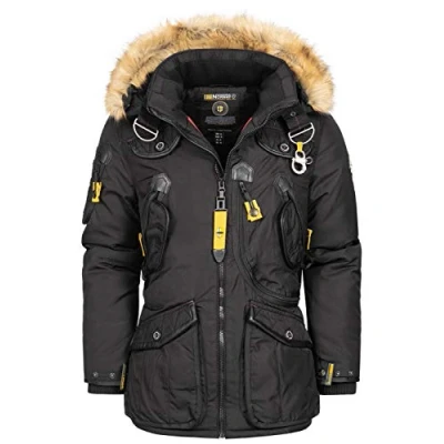 Imagen de Geographical Norway Agaros Men Parka Cálida De Otoño Invierno Hombre Chaqueta Cortavientos Para Hombres Con Capucha Piel Aire Libre Rego Elegante Ide (Negro XL)