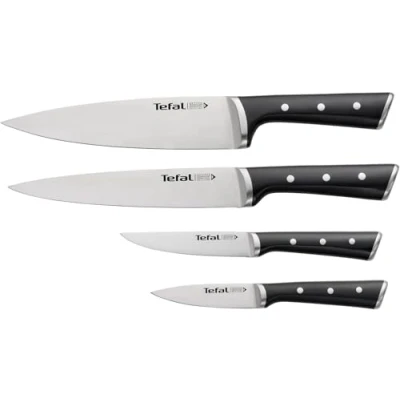Imagen de Tefal Ice Force Set de 4 cuchillos: cuchillo pelador 9 cm, chef 20 universal 11 rebanador acero inoxidable con mango ergonómico