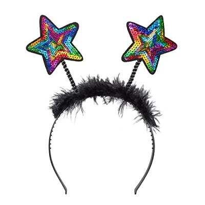 Imagen de Boland Tiara estrella con lentejuelas, diadema plumas, tocado, disfraz, carnaval, fiesta temática, Nochevieja
