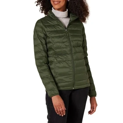 Imagen de Amazon Essentials Chaqueta Acolchada Ligera de Manga Larga, Plegable, Resistente al Agua (Disponible en Tallas Grandes) Mujer, Verde Oliva, L
