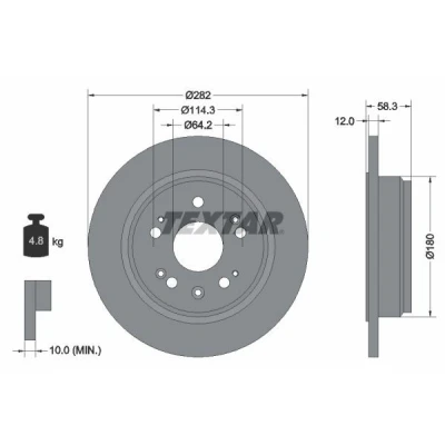 Imagen de TEXTAR 92144500 Disco de freno 282 12 05/10 114,3 macizo sin perno sujeción rueda, buje rueda HONDA: FR V, Stream I