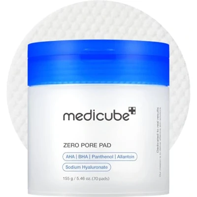 Imagen de Medicube Zero Pore Pads 2.0 Almohadillas de tóner para exfoliación y cuidado poros con 4,5% ácido láctico AHA 0,45% salicílico BHA, 70 unidades
