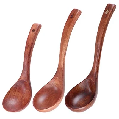 Imagen de Cucharón de sopa madera, cuchara madera natural, gacha, sal grano para comer mezclar, cocinar agitando (3 tamaños, S, M, L)