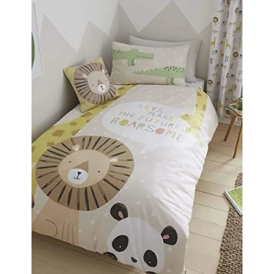 Imagen de Catherine Lansfield Roarsome Animals Juego de edredón, 52% poliéster, 48% algodón, Natural, Junior Duvet Set