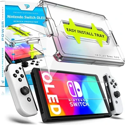 Imagen de Power Theory protector de pantalla cristal para Nintendo Switch OLED 2021 con plantilla, pantalla, ayuda colocación [2