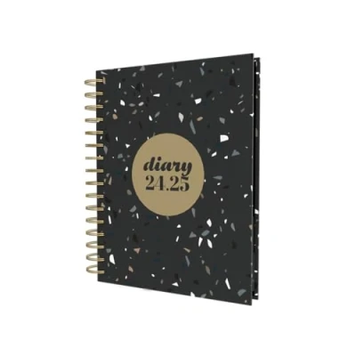 Imagen de Collins Scandi Agenda de mitad año, tamaño A5, día por página, año académico 2024 25, terrazo negro, diario para estudiantes, profesores en papel reciclado, E PW51M.TZBK 2425, agosto a