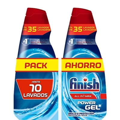 Imagen de Finish All in 1 Max Power Gel Brillo&amp;Protección, Detergente para el Lavavajilla, 2 unidades Total 70 lavados