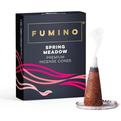 Imagen de Fumino® Pradera de Primavera Conos Incienso Fresco 20 por Caja Fragancia Humo Masala Agarbatti para la Relajación, Meditación, Antiestrés Decoración Hogar