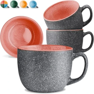 Imagen de Cosumy Set de 4 Tazas Café Grandes 350ml Cerámica Juego Moderno Gres Grueso con Esmalte Reactivo Hecho a Mano Mantiene el Calor por Más Tiempo (Rojo)
