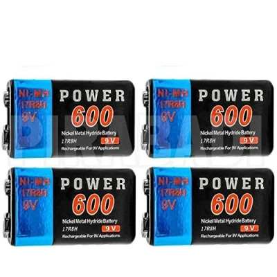 Imagen de 4 pilas recargables 9 V 6F22 6LR61 6KR61 6HR61 Ni MH 600 mAh