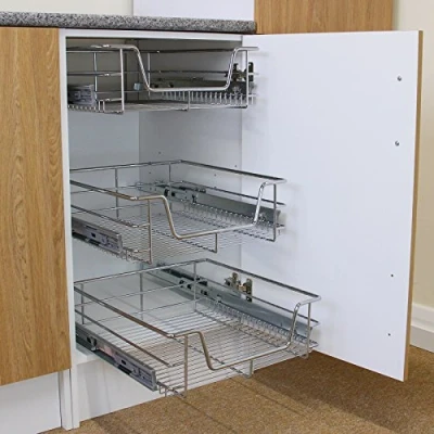 Imagen de KuKoo 3 x Cocina Estante Cesto Extraíbles Cajón Telescópico Dormitorio Extensible Gabinete Estantes y Soportes (40cm)