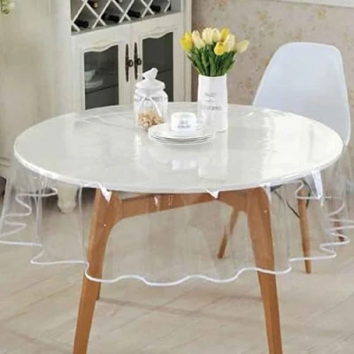 Imagen de A2ZWORLD mantel de PVC transparente, plastificado impermeable, rectangular o redondo, película protectora lavable (redondo, diámetro 140 cm)