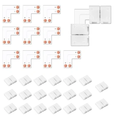 Imagen de VIPMOON 10 paquetes 8 mm 2 pines Conector de tira LED en forma L, rápido luz Cinta LED, esquina ángulo recto para luces 2835 3528 un solo color