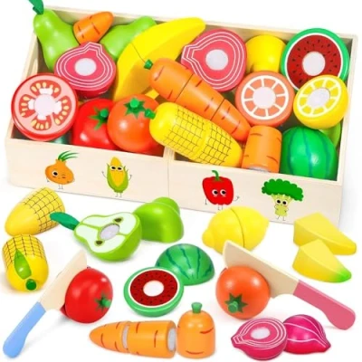 Imagen de Subtail Frutas y Verduras Juguete Madera Juguetes Montessori Niños 2 Años Accesorios Cocina Comida Cocinita Infantil Juegos Educativos 3 Regalo Niño Niña