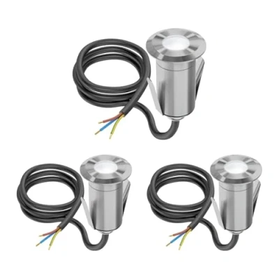 Imagen de ledscom.de 3 unidades Lámpara LED empotrada en el suelo GLOX para exteriores, IP67, aluminio, redonda, 33mm Ø, blanca, mate