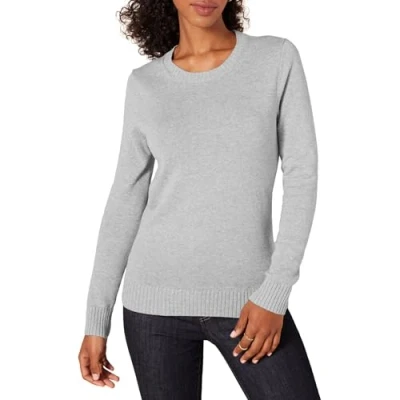 Imagen de Amazon Essentials Jersey en Algodón de Cuello Redondo (Disponible Tallas Grandes) Mujer, Gris Claro Mezcla, XL