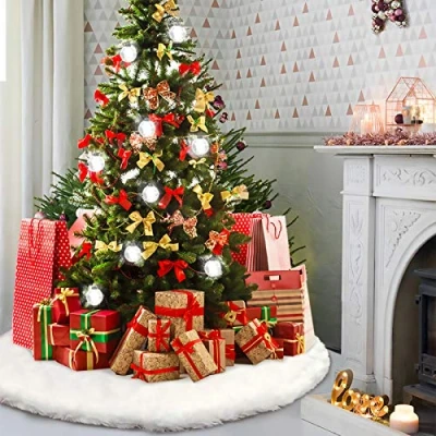 Imagen de HOWAF Espesar Falda Arbol Navidad, 120cm Piel Sintética Navidad Blanco Cubre Pie De Alfombra Base Manta para Decoración Hogar