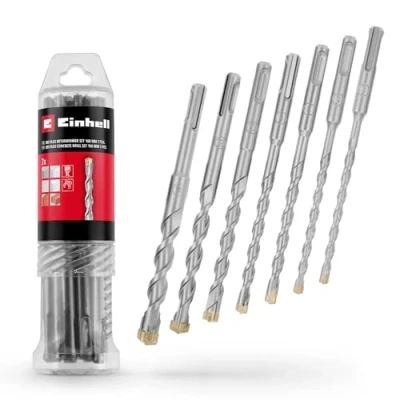Imagen de Einhell Juego de 7 brocas para martillo SDS Plus, 160 mm, acero herramientas 40Cr con placa carburo cuatro filos, punta centrado, renovación o trabajos fijación relacionados