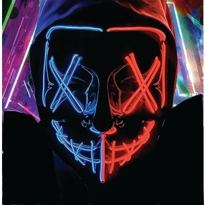Imagen de TK Gruppe Timo Klingler Kostümheld® Máscara de espeluznante LED rojo y azul, se puede controlar como purga, para Halloween, carnaval disfraz hombre mujer (rojo/azul Mix)