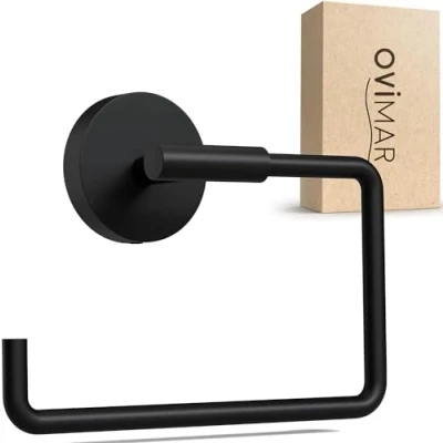 Imagen de ovimar portarrollos Tromoy para taladrar Negro Autoadhesivo en Acero Inoxidable sin Tapa con Mecanismo de Cierre Suave