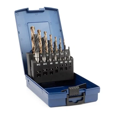 Imagen de GSR Juego de machos roscar, 14 piezas, HSSE AlCrO + broca helicoidal DIN 2184 1 (DIN 371/376), forma C/35, métrico M3 M12, en caja estable
