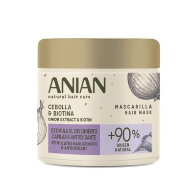 Imagen de ANIAN Mascarilla Cebolla y Biotina, 350 ml, para Cabello Quebradizo, Fortalece la Fibra Capilar desde el Interior, Evita Rotura del Cabello, No Huele a
