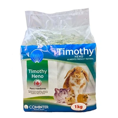 Imagen de Cominter Animal Health Heno Natural Timothy para Conejos, EOS, Hamsters, Cobayas y Roedores (1 kg). Comida Conejos con Fibra el Desgaste Dental del Roedor.