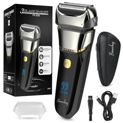 Imagen de Afeitadora Eléctrica Hombre Húmedo y Seco, Máquina de Afeitar Barba con Recortadora Precisión, 99 120 minutos autonomía, Inalámbrica Recargable Funda viaje