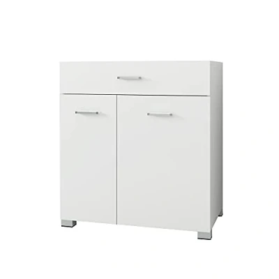 Imagen de ML Design Armario Base de Baño 75x78,5x45 cm Blanco Mueble Suelo Tablero Madera MDF Estante para Superficie Moderno Multifuncional 2 Puertas Ropa Abatibles y Espacio Almacenamiento Interno