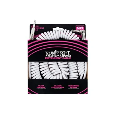 Imagen de Ernie Ball Cable en espiral para instrumentos, recto/acodado, 9,1 m, color blanco