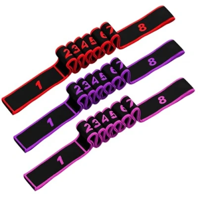 Imagen de MeoZynxadril 3 Piezas Banda de Estiramiento, Bandas Elasticas Fitness con 8 Anillos, Estiramiento Yoga, Elastica, para Pilates, Danza, Gimnasia, Ejercicios