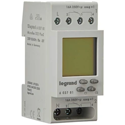 Imagen de Legrand 603781 con temporizador semanal digital MICROREX D22, 2 canales, de modulig para carril DIN 230 V y 4000 W