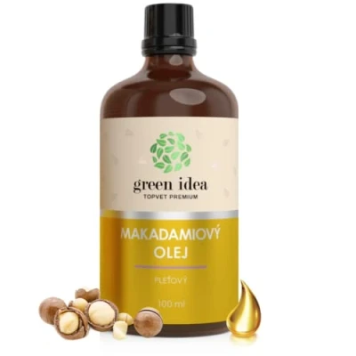 Imagen de Green idea Aceite de macadamia Prensado en frío Puro y natural portador para piel, cabello, bebés, piel madura remueve puntas abiertas 100 ml