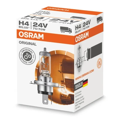 Imagen de OSRAM 64196 Lámpara, faro de carretera H4 24V 75/70W 3200K Halógena MAN: TGA, MERCEDES BENZ: T2/LN1 Camión plataforma/Chasis, SCANIA: P,G,R