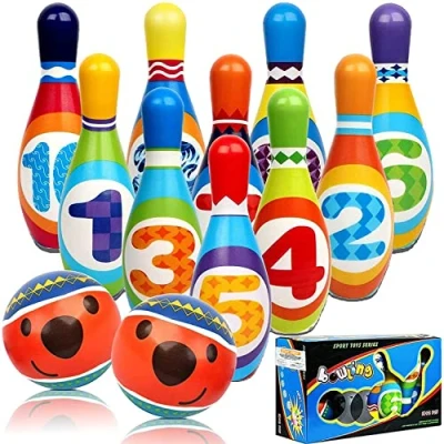 Imagen de STAY GENT Bolos Infantiles Juego de Bolos, Suave Set Bowling con 10 y 2 Bolas, Juguetes Infantil Exterior Interior, Regalos Educativos para Niños Niñas Bebés 3 4 5 6 7 años
