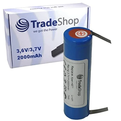 Imagen de Batería de ion litio 3,6 V/3,7 V, 2000 mAh, celda compatible con Bosch IXO (67 mm x 18,5 banderas soldadura en U 5 mm)
