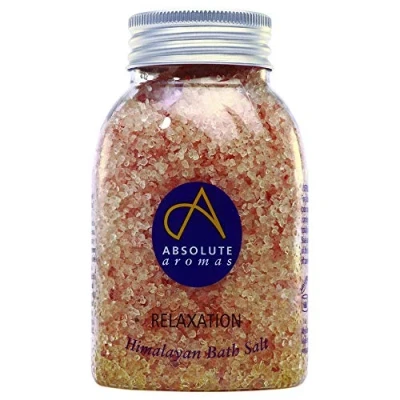 Imagen de Absolute Aromas Relaxation (Relajación) Sales de Baño 290g Sal Natural Rosa Gruesa del Himalaya con Aceites Esenciales 100% Puros Bergamota, Salvia, Lavanda Altitud Alta y Petitgrain