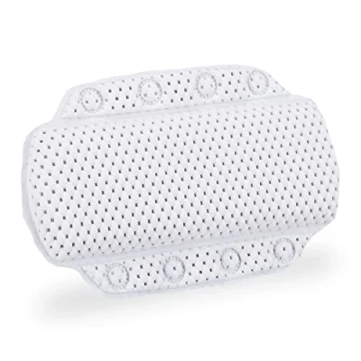 Imagen de Relaxdays Almohada Bañera con Ventosas, Cojín Baño, Reposacabezas, Hidromasaje, Gomaespuma, 19,5 x 30,5 3,5 cm, Blanco, 19.5 30.5 3.5 cm