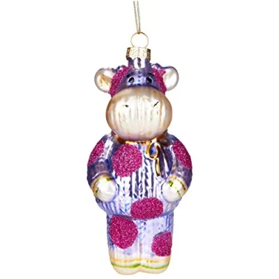 Imagen de BRUBAKER Vaca en Traje de Punto Rosa Bola Cristal Pintada a Mano arbol Navidad con la Boca Soplada Figuras Decoración Divertidas Colgantes 13 cm
