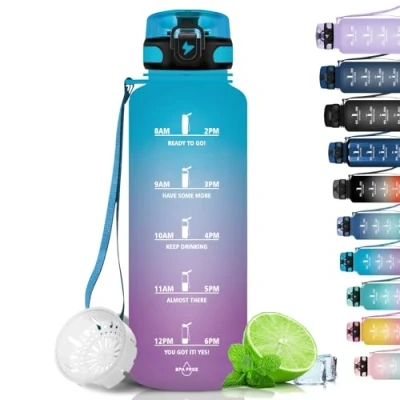 Imagen de Grsta Botella agua 1500ML de Deportiva, Gimnasio, a Prueba Fugas y no BPA, Gym Motivacional con Sello Tiempo para Camping, Ciclismo, Escuela