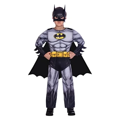 Imagen de amscan 9906059 Disfraz oficial de Warner Bros, lujo con licencia Batman, color negro y gris, (6 8 años)